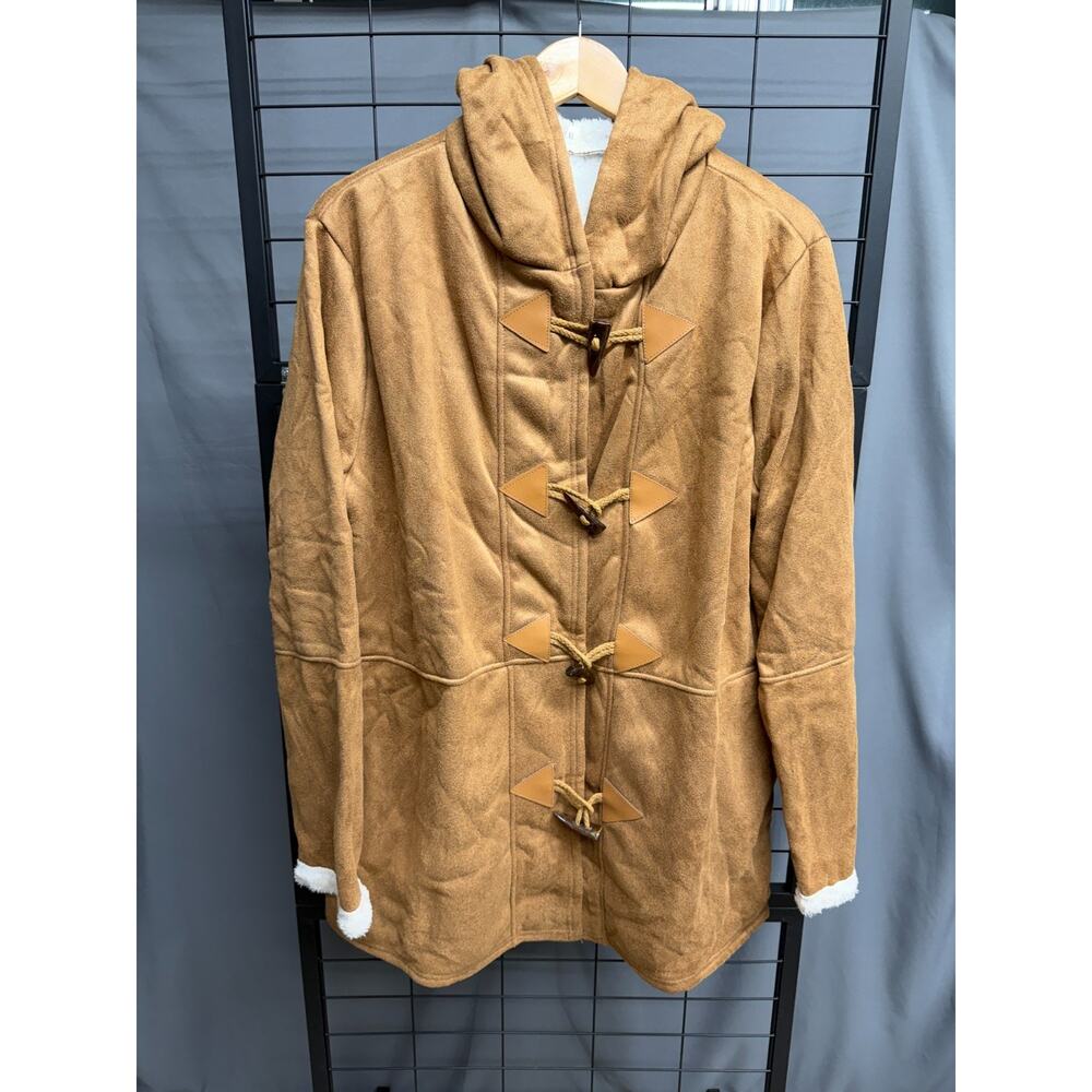 Women’s Brown Suede Hooded Jacket Size XL- Toggle buttons
